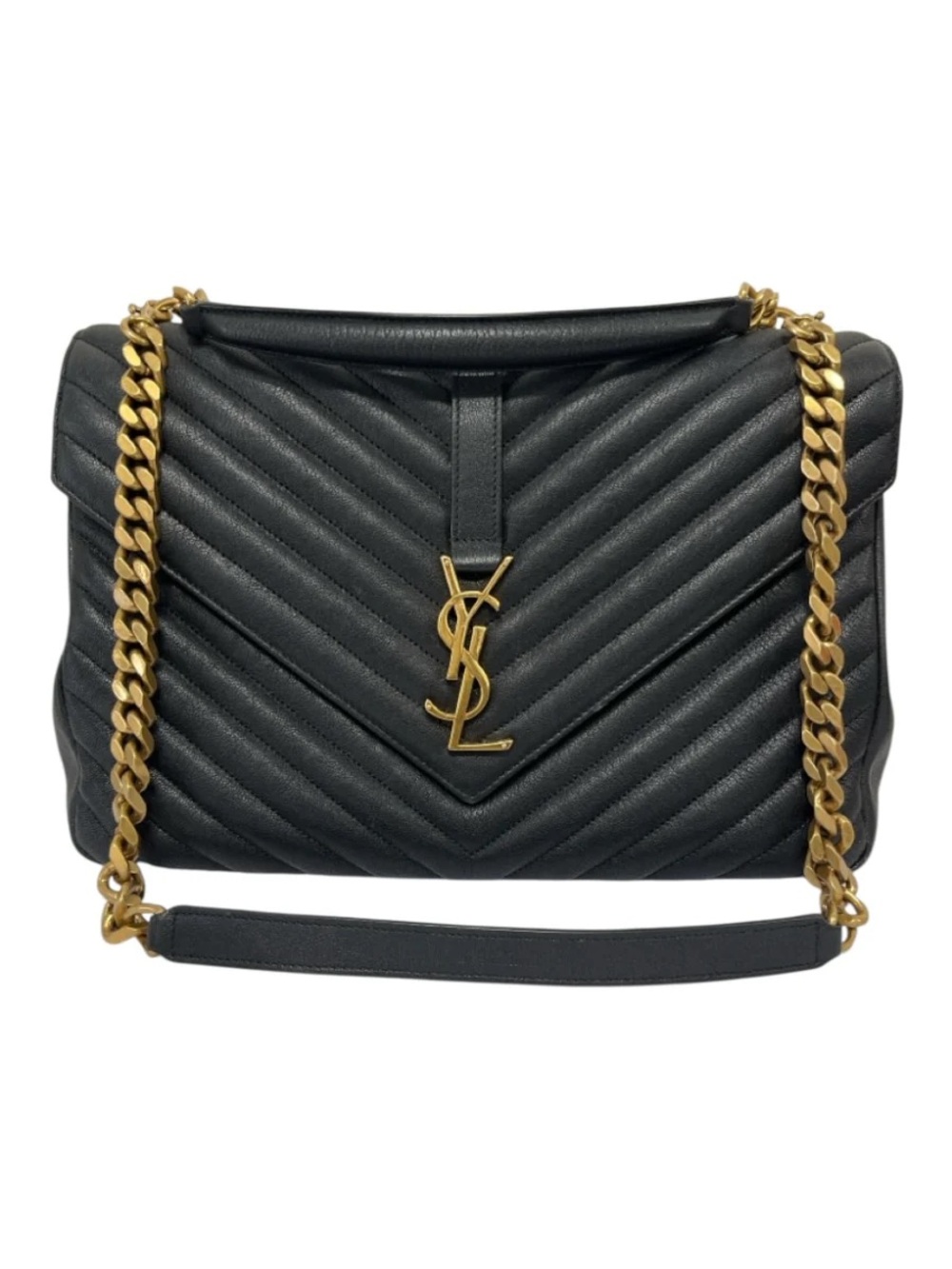 Saint Laurent Black & Gold Leather Flap Logo
Chevron Envelope Bag